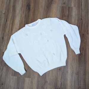 90s Knit Sweater Embroidered Sequins Embellished Crewneck Long Sleeve